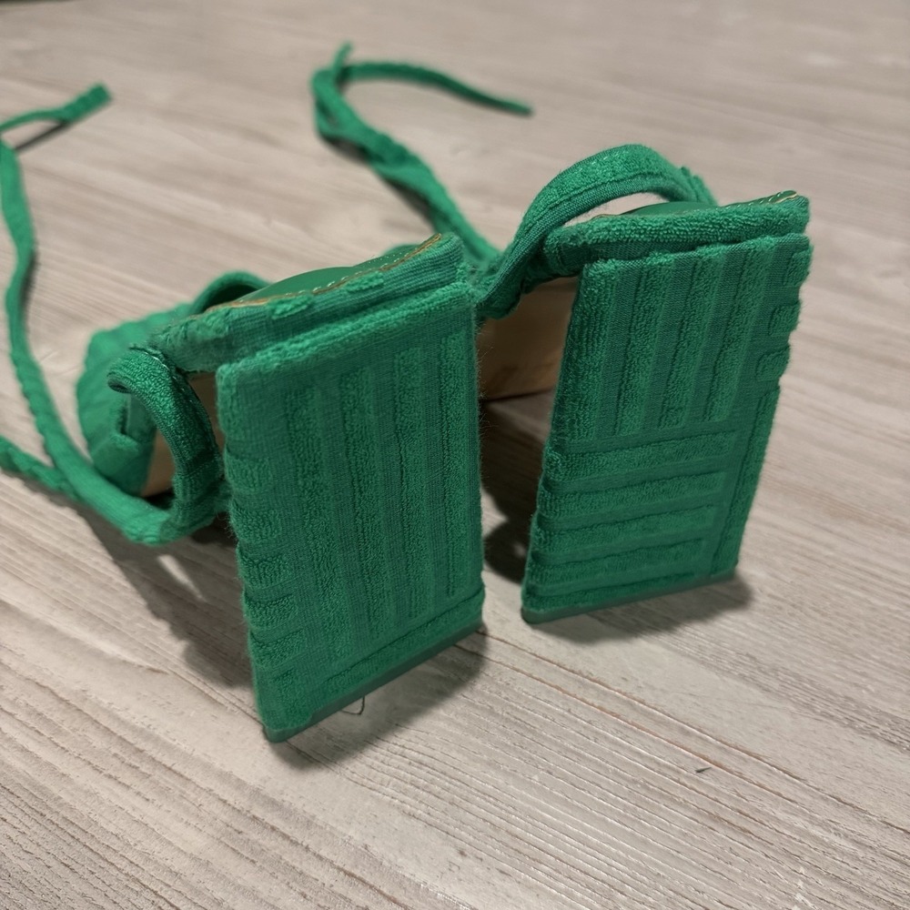 Public Desire ASOS Green Mojito Towelling Wrap Block Heel Strap Sandals US 6 NEW - Picture 4 of 16